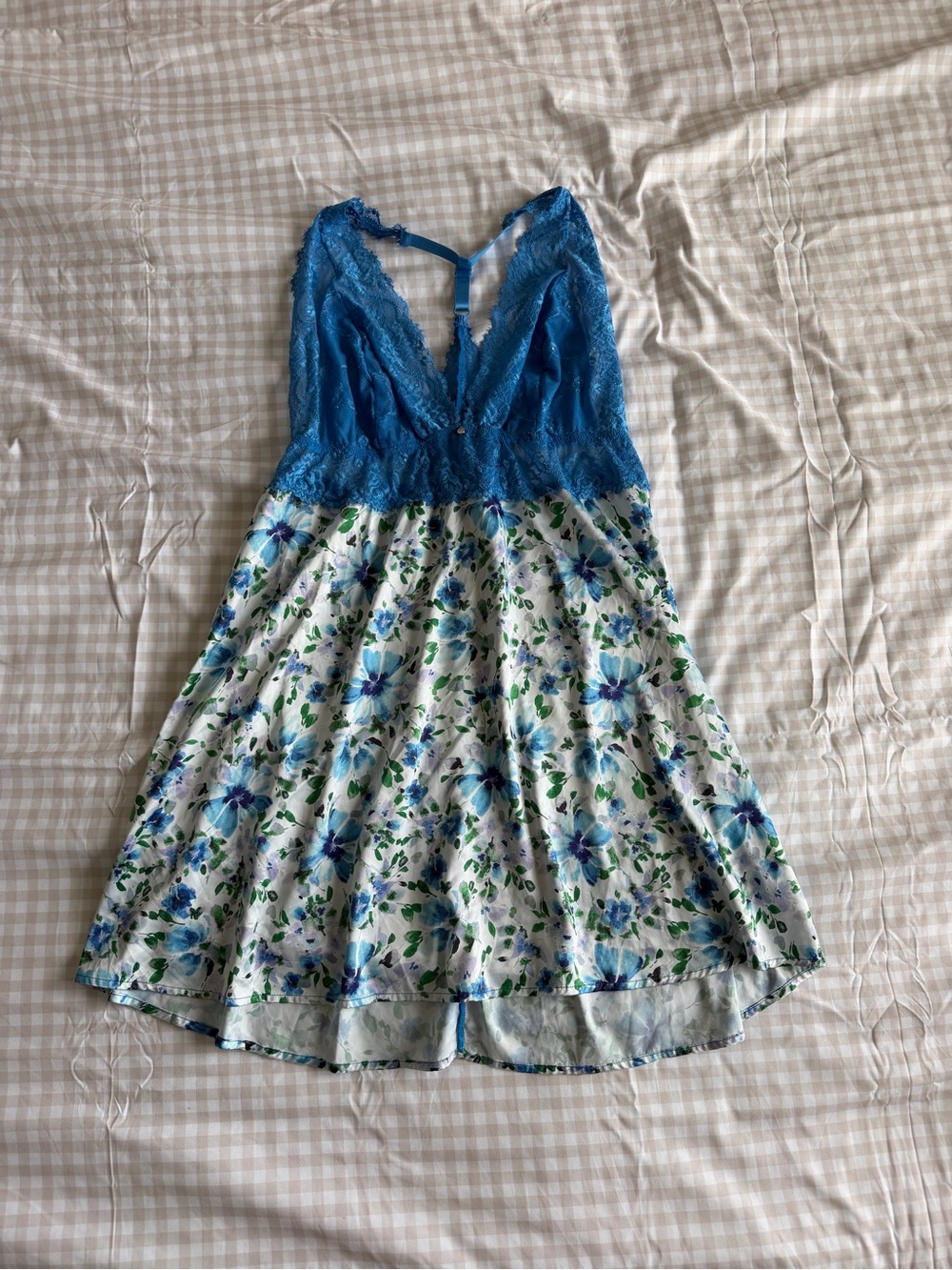 Adore Me Blue Floral Lace Baby Doll Lingerie Mini Dress (1X)